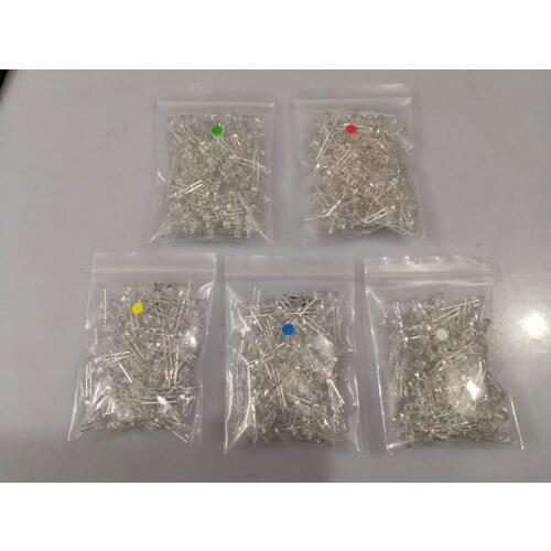 5 clour * 200pcs 5MM Transparent cover LED Light-Emitting Diode Kit Red White Blue Green Yellow Water clear Assortment F5MM set