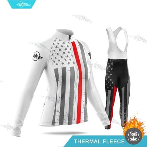 New Women Cycling Clothing Long Sleeve Road Bike Jersey Set Lady Winter Bicycle Jacket Fleece Ride Uniform Mallot Ciclismo Mujer