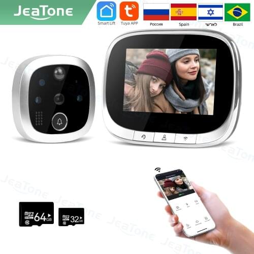 【special】Jeatone Tuya smart WiFi door bell With 720P/110°Camera video peephole for door 4.3" LCD screen 24H PIR