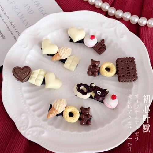 Original lolita chocolate bear clip hairpin headdress brown lolita hair accessories female