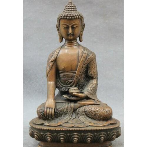 Song voge gem S2631 8" Tibet Bronze Buddhism Pray Shakyamuni Joss Sakyamuni Buddha Bowl Statue