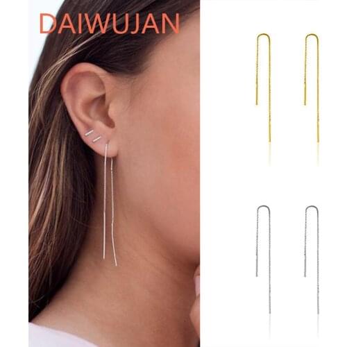DAIWUJAN Simple 925 Sterling Silver Earrings for Women Retro Long Tassel Ear Line Dangling Drop Earring Wedding Party Jewelry