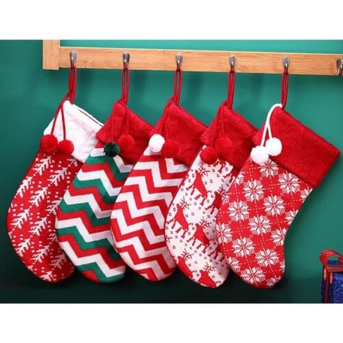 Christmas Stockings Fabric Santa Claus Sock Gift Kids Candy Bag Snow/Deer Pocket Hanging Xmas Tree Ornament Festival Supplies