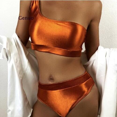 Sexy high waist bikini 2020 One shoulder swimsuit female Ruffle bathing suit Retro floral print swimwear women bathers