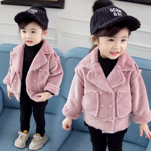 2019 Autumn Winter Girls Woolen Coat Pink Solid Design Long Sleeves Long Jacket for Kids Age 1 - 6 T Yrs Old Windbreaker Clothes