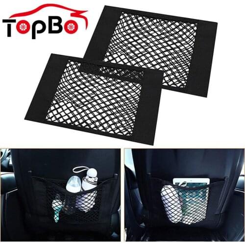 Car Seat Back Bag Mesh Storage Pocket Magic Sticker Seat Back Bag Elastic String Net Organizer Car Interior Accessories