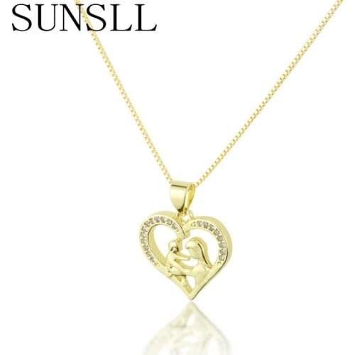 SUNSLL Fashion gold copper pendant white cubic Zirconia heart neckalce wqmen/children anniversary party jewelry pendant necklace