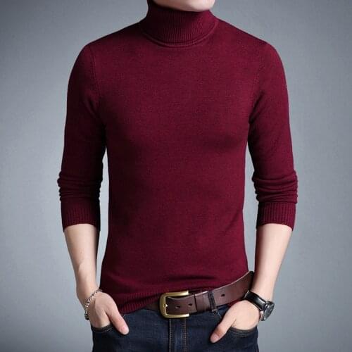 New Knitted Turtleneck Sweater Long Sleeve Pullovers Man Autumn Winter Solid Color Red Grey Black Sweater Slim Fit Sweaters Male