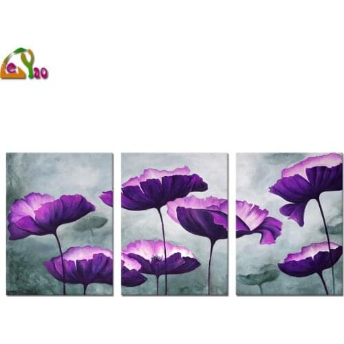 Triptych elegant purple flowers Full Square/Round Diamond painting mosaic Diamond Embroidery Cross Stitch diamond 3 pcs pictures