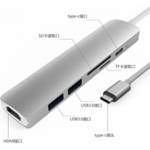 Top quality Six-in-one expansion dock Type-C HUB to HDMI Card reader PD charging USB3.0 docking station