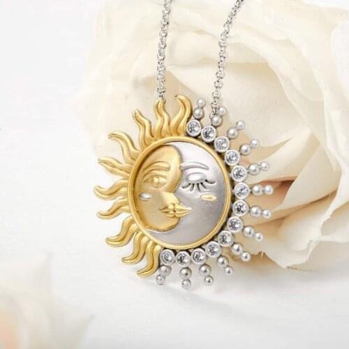 Y166 Glinting Celestial Sun and Moon Alloy Pendant Necklace for Women Girls Christmas Birthday Thanksgiving Day Gift