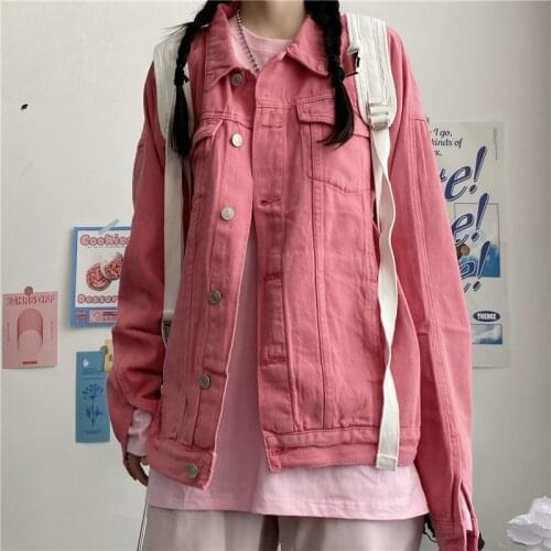 Spring New Denim Jacket Women Leisure Wave Coat Koreaning Pink Loose Casual Long-Sleeved Upper Female Garment Clothes A094