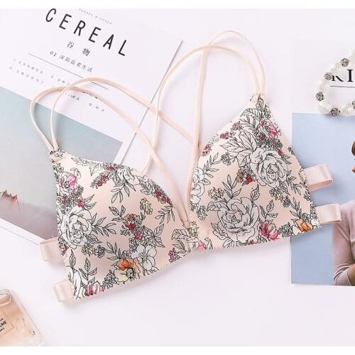 New Fashion Floral Print Push Up Bras For Women Deep V Bras Front Buckle Wireless Bralette Girls Sexy Leopard Underwear Lingerie