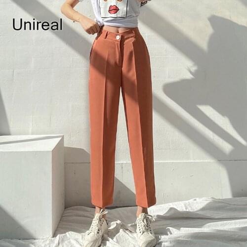 Unireal 2021 Autumn Women Suit Pants High Waist Casual Trousers Office Lady Blazer Pants Ankle Length Straight Pants