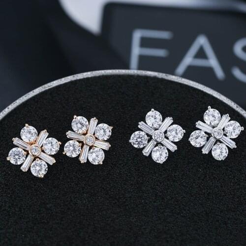 DE196 Fashion Elegant Sweet Delicacy 4A Zircon Flower Geometry Ear Stud GIRLS Gift Party Banquet WOMENS Jewelry Earrings 2021