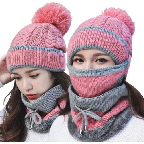 Women Winter Beanies Velvet Thick Bib Mask Skullies Beanie Hat Girl Anti-fog Hats Dustproof Hats Female Warm knitted Wool Cap