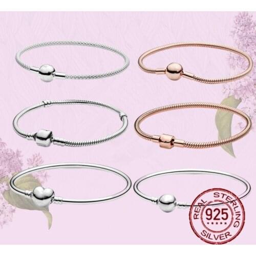 TOP Selling 925 Sterling Silver Moments Mesh Bracelet Snake Chain Charm Beads Bracelet For Women Fashion DIY Jewelry 6 Styles
