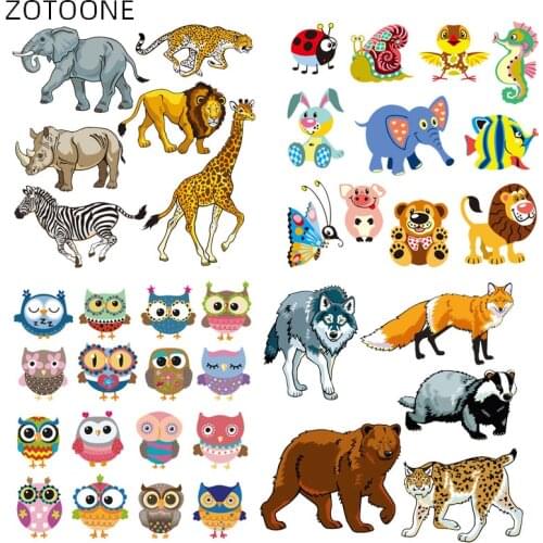 ZOTOONE Cartoon Animal Set Patches for Clothing Patch for Kids Iron on Owl Wolf Stickers DIY Heat Transfers Vinyl Appliques D