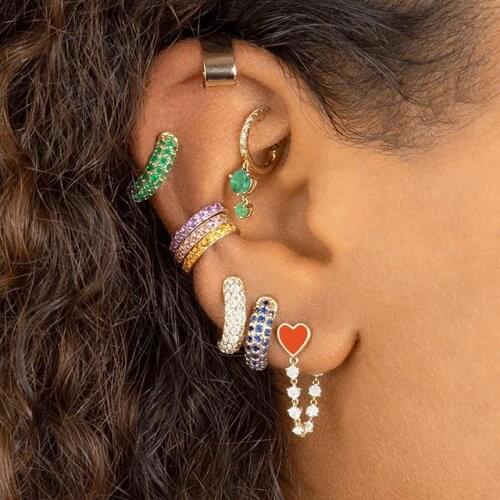 1 PIECE micro pave colorful cz rainbow green blue red white zirconia No Pierced Ear Cuffs Earrings Women fashion Charm Jewelry