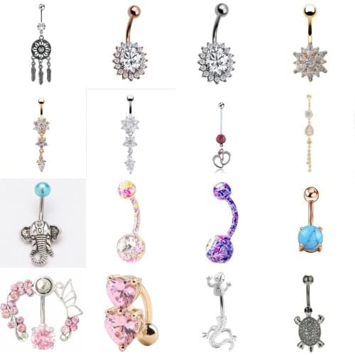 1 PCS Fancy Navel Studs Flower Butterfly Crystal Belly Ring Body Piercing Jewelry Body Jewelry