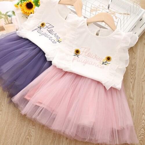 2021 Summer New Girls Clothing Sets Cute Floret Embroidered Princess Skirt Suits Cotton T-shirt + Skirt 2Pcs Casual Kids Clothes