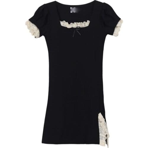 2021The New Vintage Lace Black Dress Sexy High Waist Mini Dress Aesthetic Elegant Short Sleeve A Line Dress Party Club Wear