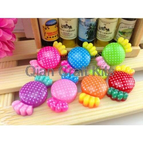 250pcs 22mm Lovely Candy Resin Cabochons flatback decoden mixed colors polka dots