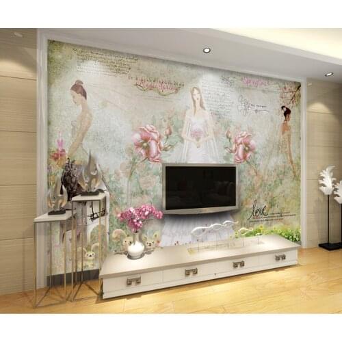Customized Korean style beautiful wedding bridal English restaurant bridal shop photo studio 3d background home decoration paint