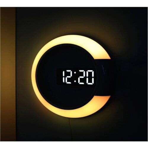 3D LED Digital Wall Clock Alarm Mirror Hollow Watch Table Clock 7 Colors Temperature Nightlight For Home Living Room Decorations