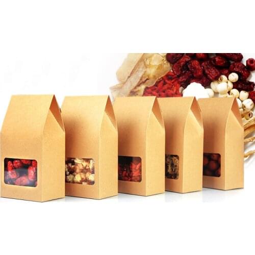 8*15.5*5 100pcs stand up brown kraft paper bags boxes recyclable for wedding/Gift/Jewelry/Food/Cookie/Candy Package Paper Box