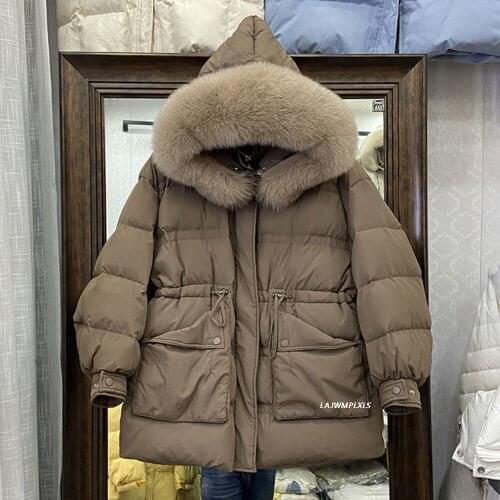 90% White Duck Down Coat Winter Women 2021 Fashion New Hooded Fur Collar Thicken Warm Feather Clothing Female Parka Overcoat