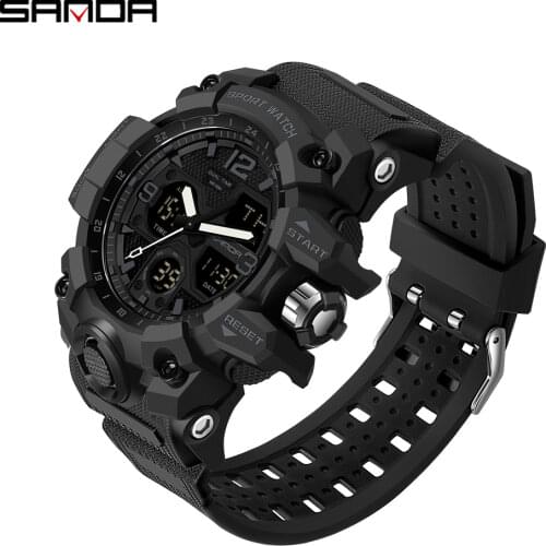 SANDA 2021 Brand Military Sports Watch Mens Quartz Digital Waterproof White Fashion Dual Display Watch Male Relogio Masculino