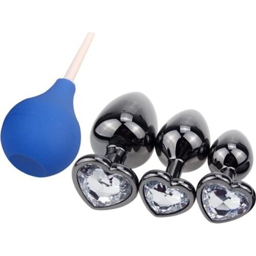 Heart Crystal Black Metal Plug Anal With Enema Clyster Smooth Butt Anal Plug Dilatator Erotic Tail Couples Adult Game Products
