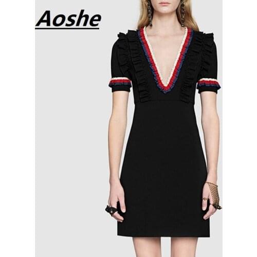 Black Summer Dress 2018 Newest Runway Design Striped Ruffles Plus Size Sexy Dresses for Women V-neck Party Dress Beach Vestidos