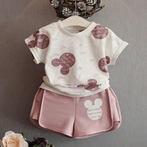 Kids Girls Clothes Summer Suit Short Sleeve T-shirt+Short Pant 2pcs Set Children Grisl Tracksuit Casual Baby Sport Outfit A386