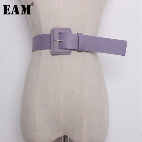 [EAM] 2021 New Summer Candy Color Pu Leather Square Buckle Brief Wide Long Belt Women Fashion Tide All-match JF482