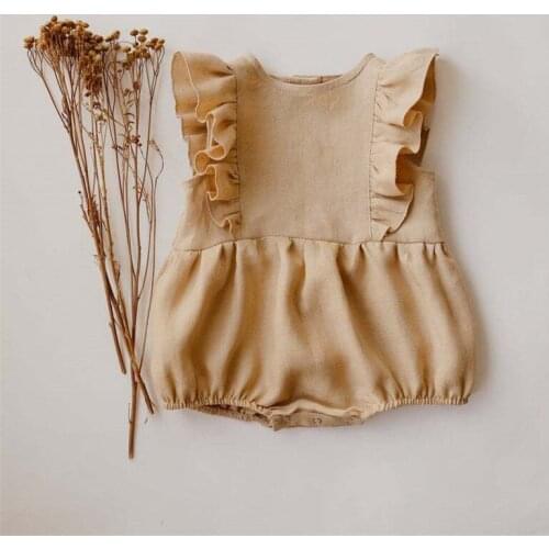 Symmetry Ruffles Lace Newborn Romper for Girls Bodysuit Cotton Linen Sleeveless Infant Jumpsuit Summer Girls Designer Clothes