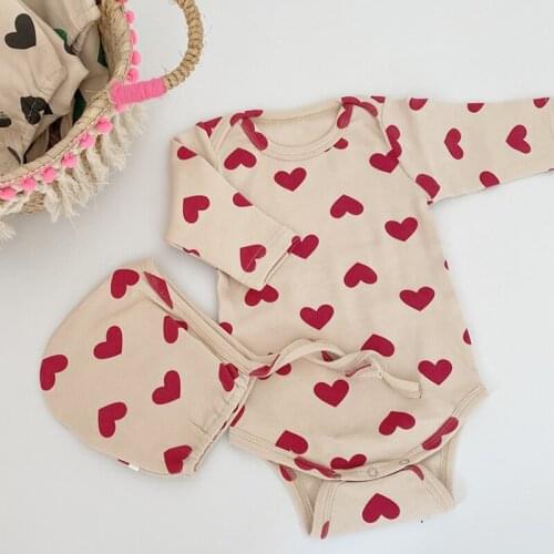 Baby Girl Boys Clothes Cotton Little Heart Romper + Hat Spring Autumn 2021 Ins Style Newborn 0-2 Years Kids Cute Clothing Sets