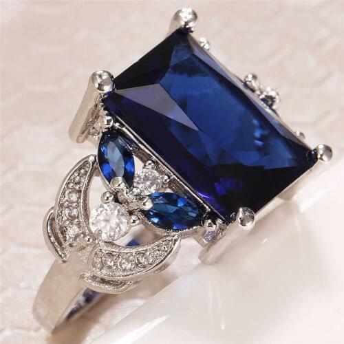 Fashion womens large blue zircon ring European and American fashion mens and womens ring suitable for women ring size 6-10