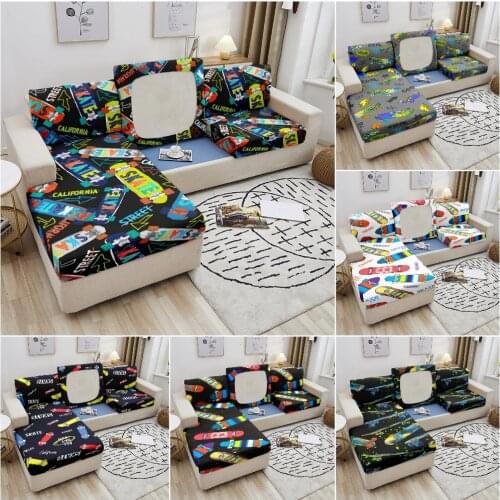 Cartoon Skateboard Sofa Seat Cushion Covers for Living Room Sectional Sofa Slipcover Elastic Couch Cover Furniture Protector