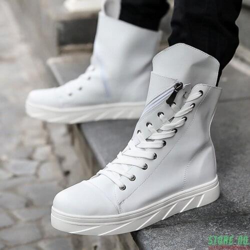 New Men 6 cm Height Increasing Platform Boots Back Zip Leather Shoes Male Mixed Colors Y3 High Top Black White Mens Boots