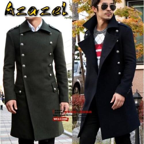 2020 Winter jackets Men Lapel Pocket Wool Blend Coat Oversize Long Trench Coat Outwear Mens ArmyGreen Double-breasted Wool Coat