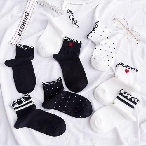 Japanese curling socks wave point love socks womens socks cute soft sister school style womens socks