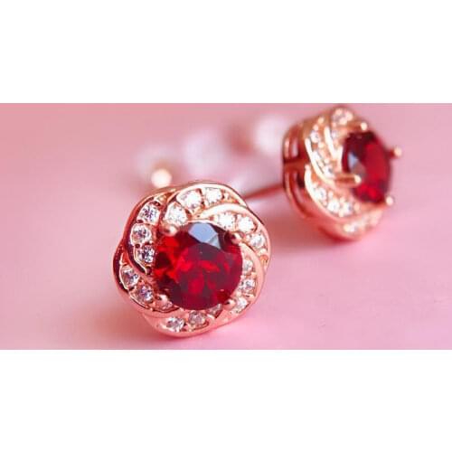 Original design light luxury red garnet earrings sparkling rose gold charm small exquisite ladies brand silver jewelry