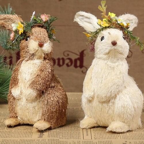 Easter Straw Rabbit with Flower Cute Straw Bunny Home Decorative Mini Handicraft Desktop Bunny Ornament for Bedroom Sitting Room