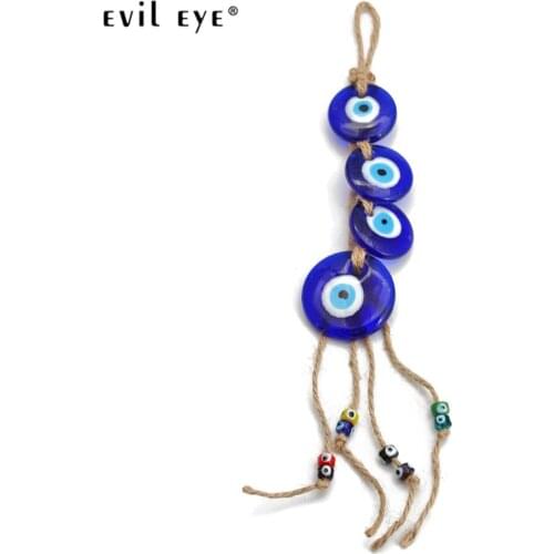 EVIL EYE Braided Rope Tassel Glass Pendant Blue Turkish Evil Eye Bead Wall Hanging Decorations for Home Living Room Car BE254