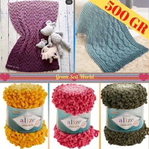 Finger Knitting Yarn - Easy Knitting - NO SKEWERS - NO NEEDLES - BIG - 73 Meters(500gr) - 12 Color- Alize Puffy Fine Ombre Batik