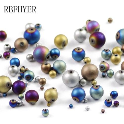 RBFHYER Natural Stone Hematite Matte Round Plating color Loose beads ball For bracelets Jewelry Making 2/3/4/6/8/10mm