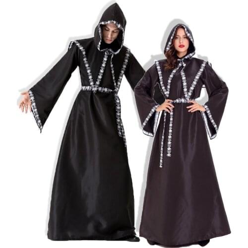 Printed Skeleton Witch Costumes Black Women Vampire Cosplay Costumes for Halloween Party Fancy Dress Adult Role Playing