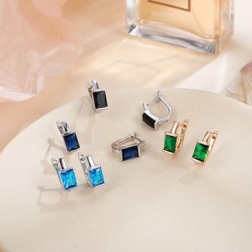 New Classic Design MultiColor Zirconia Stud Earrings for Women Red Blue Black Green Small Earrings Wedding Party Jewelry